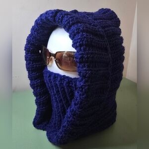Cozy Blue Crochet Turtleneck Hoodie